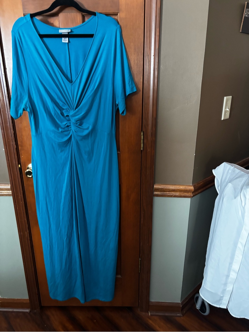 Catherines Teal Blue V-Neck Twist-Front Maxi Dress